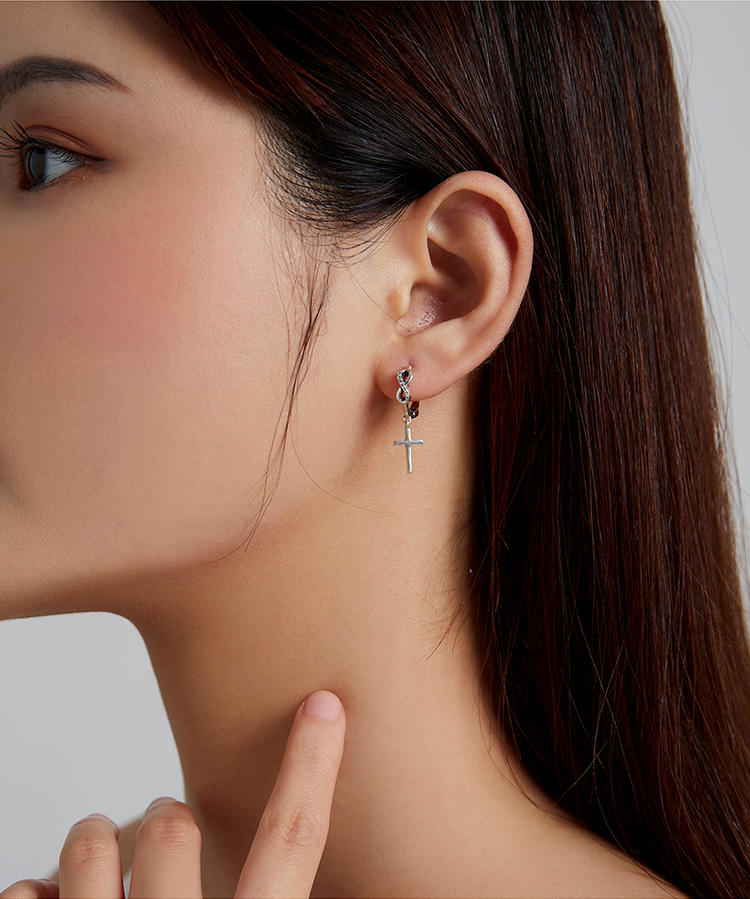 Hoa Tai Bamoer Bạc 925 BSE474 Hình Chữ Thập Zircon Cổ Điển Cho Nữ Và Bé Gái