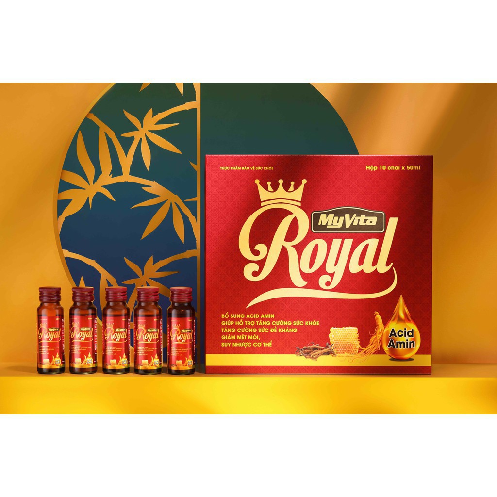 Nước Uống Tăng Cường Sức Khỏe MyVita Royal - Hộp 10 Chai - Acid Amin, Đông Trùng Hạ Thảo, Cao Nhân Sâm, Cao Sâm Cao