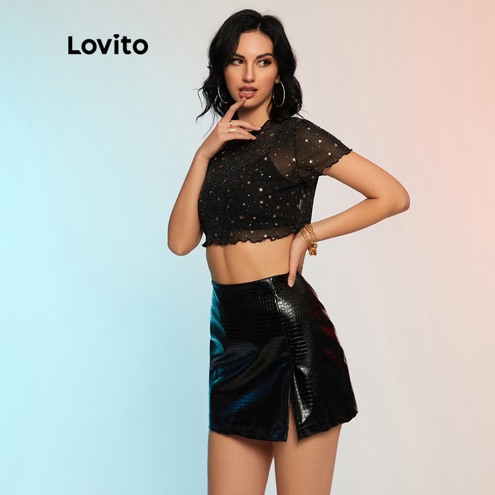 Áo croptop Lovito vải lưới phong cách sexy L12D55 (màu đen) | WebRaoVat - webraovat.net.vn