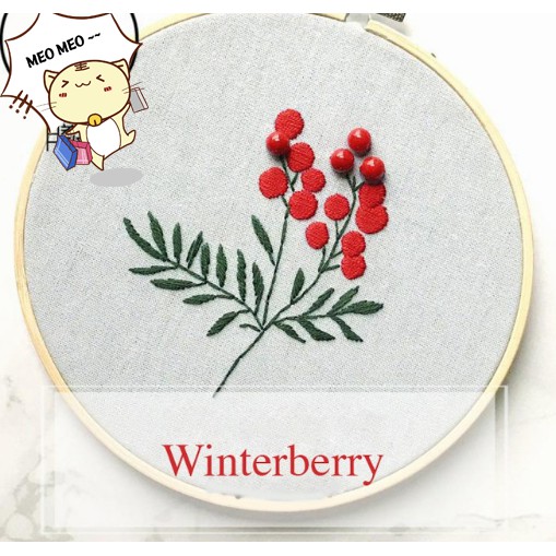 Bộ kit Nguyên liệu kim vải tập thêu đơn giản dành cho người mới bắt đầu - Mẫu hoa lá Xuân Hạ Thu Đông MIE Handmade