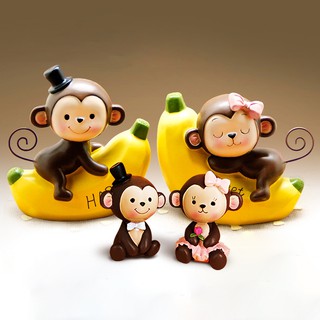con vật trang trí bánh kem [FREESHIP💯] Cặp Khỉ Chuối Happy Sweet