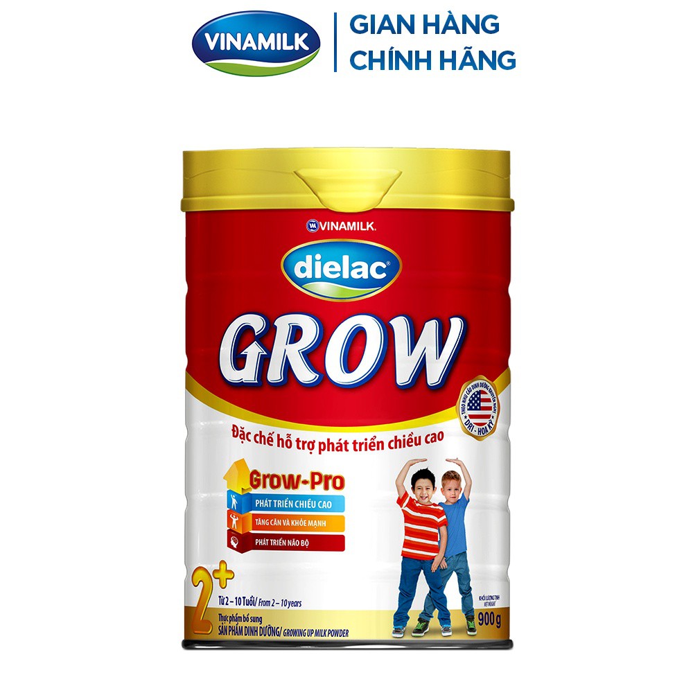 Hộp Sữa Bột Vinamilk Dielac Grow 2+ Hộp Thiếc 900g - Bổ Sung Dinh Dưỡng, Tăng Chiều Cao, Cân Nặng Cho Bé