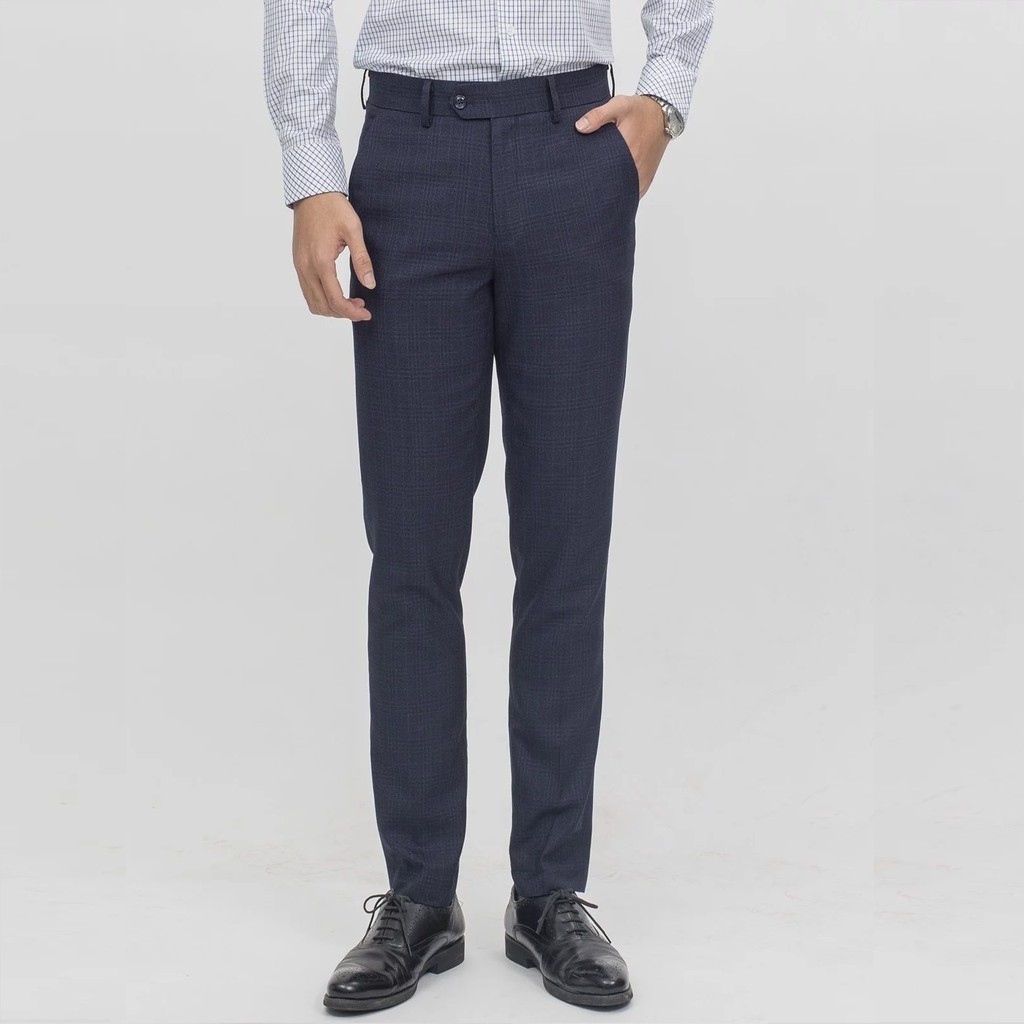 Quần Tây Nam Aristino ATR02508 Quần Âu Nam Màu Xanh Tím Than 31 Kẻ Dáng Slim Fit Vải Polyester