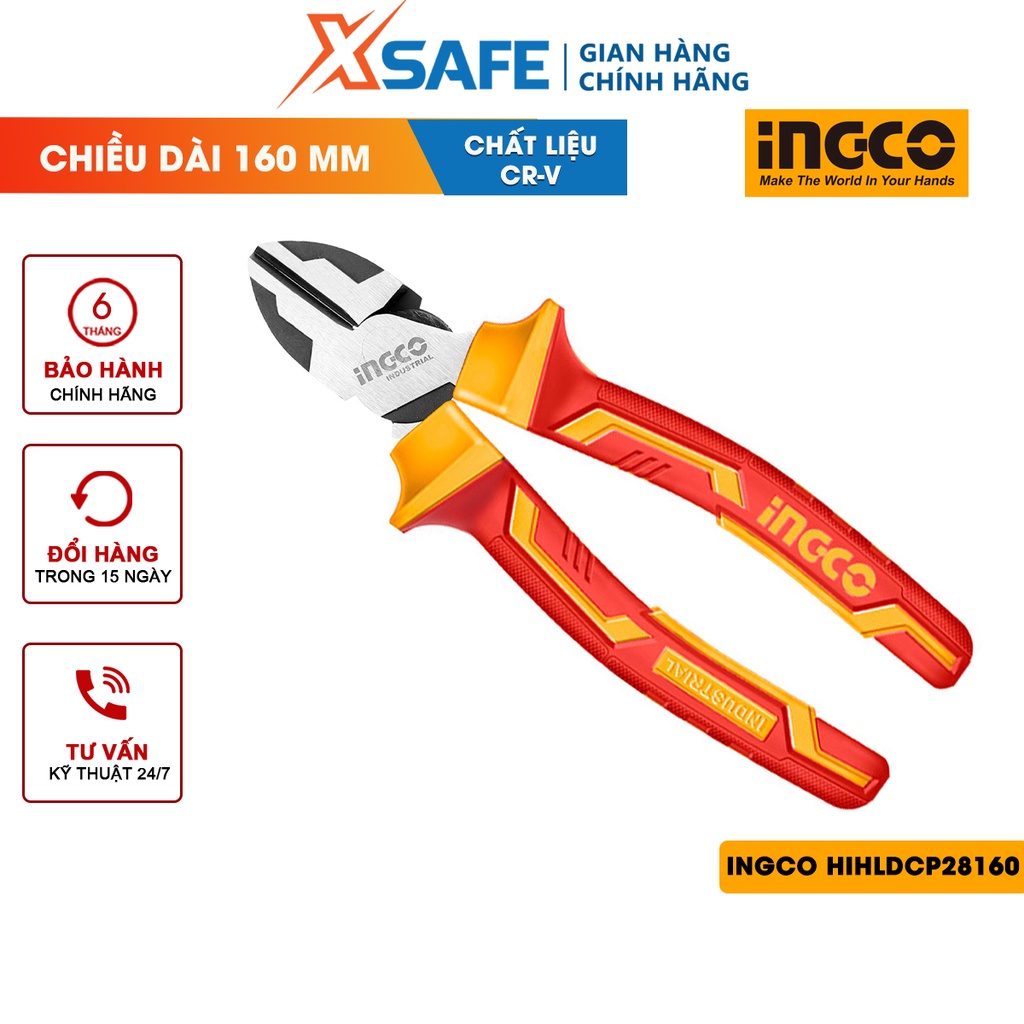 Kìm cắt cách điện cao cấp INGCO HIHLDCP28160 6&quot; (160mm) lên đến 1000V, đầu kềm được mạ đen, đánh bóng