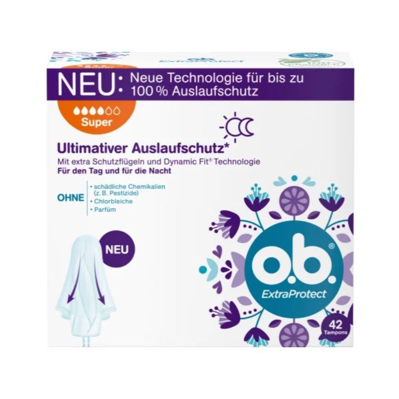 Băng vệ sinh tampon OB Fleaxia Extra Protect cánh chống tràn siêu thấm ngày và đêm đủ size - Hàng nội địa Đức