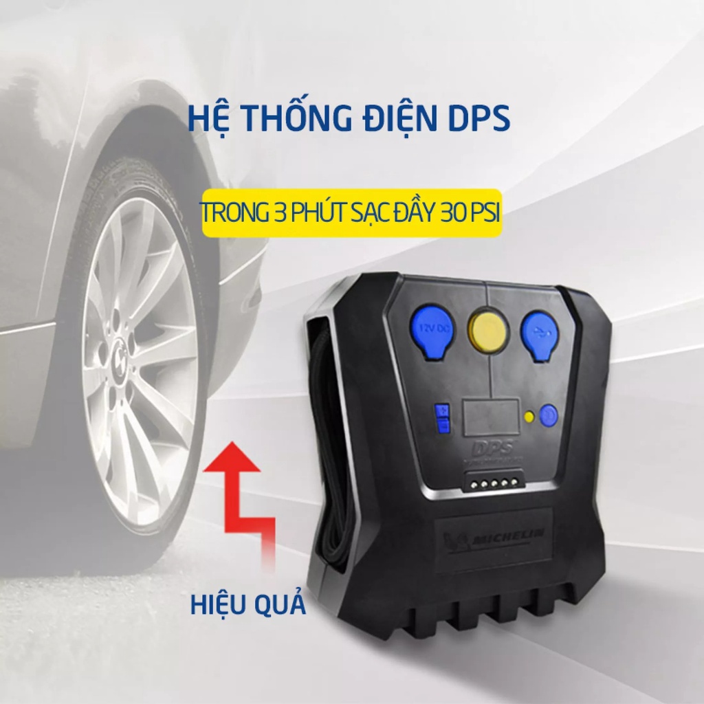 Bơm lốp michelin 12266 tự ngắt 12v dành cho ô tô và xe máy chính hãng.