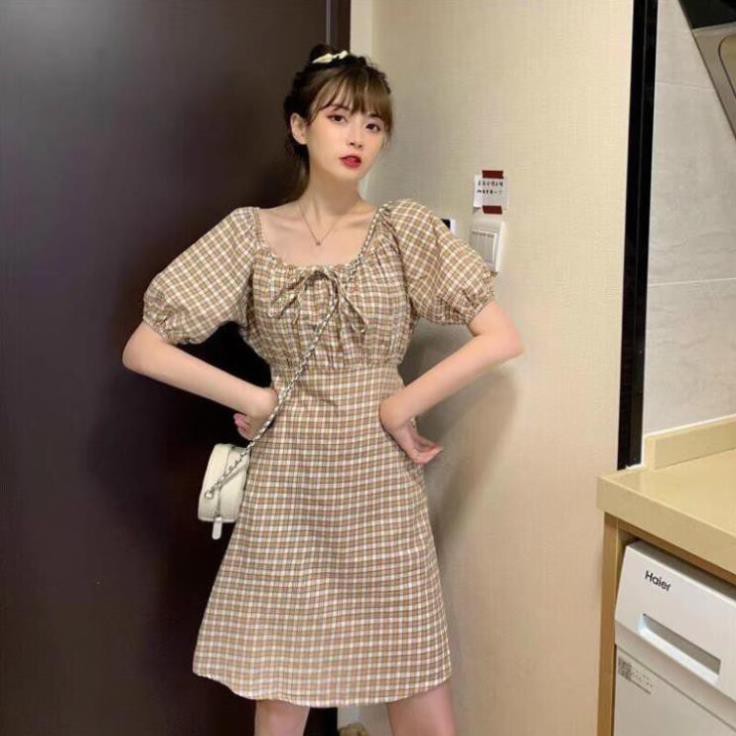 Váy Nữ Quảng Châu Kẻ Caro Chun Vai Cực Xinh M842 -Teen 888