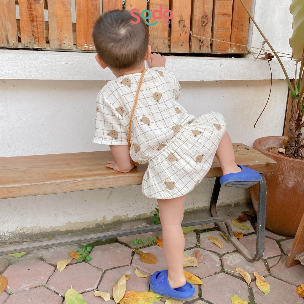 Bộ quần áo cho bé SODA KIDS chất liệu xô muslin cài cúc quần bí đáng yêu cho bé trai bé gái mẫu mới 2022