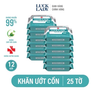 Combo 12 gói khăn ướt cồn luck lady 25 tờ/ gói.