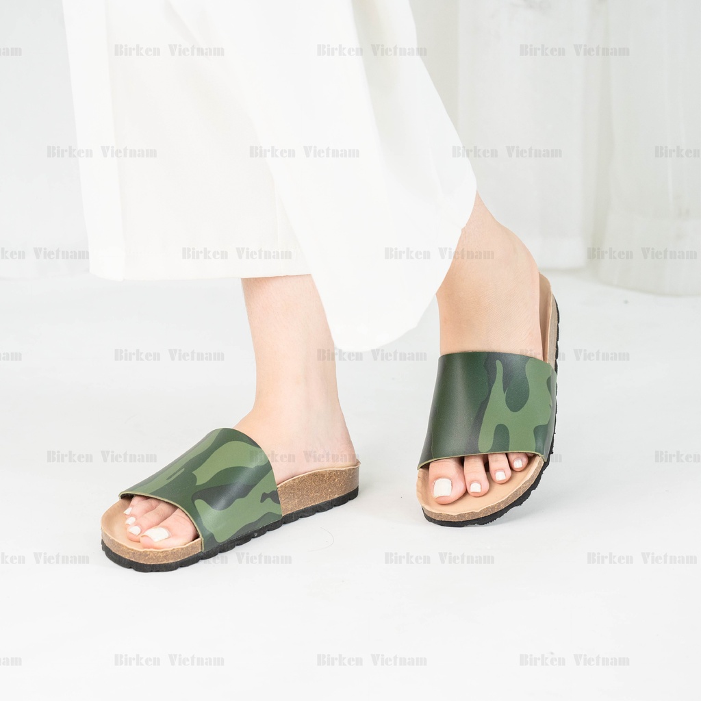 R05 - DÉP ĐẾ TRẤU Da PU Camo Rằn Ri Quai Ngang Nguyên Tấm Unisex Birken Vietnam Bioline