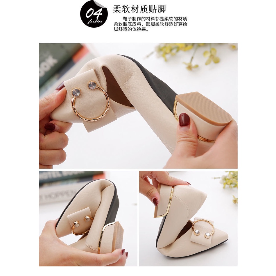 Giày Búp Bê Da Mềm Gót Thấp Mũi Nhọn Thời Trang Xuân Thu Sành Điệu Cho Nữ 2021