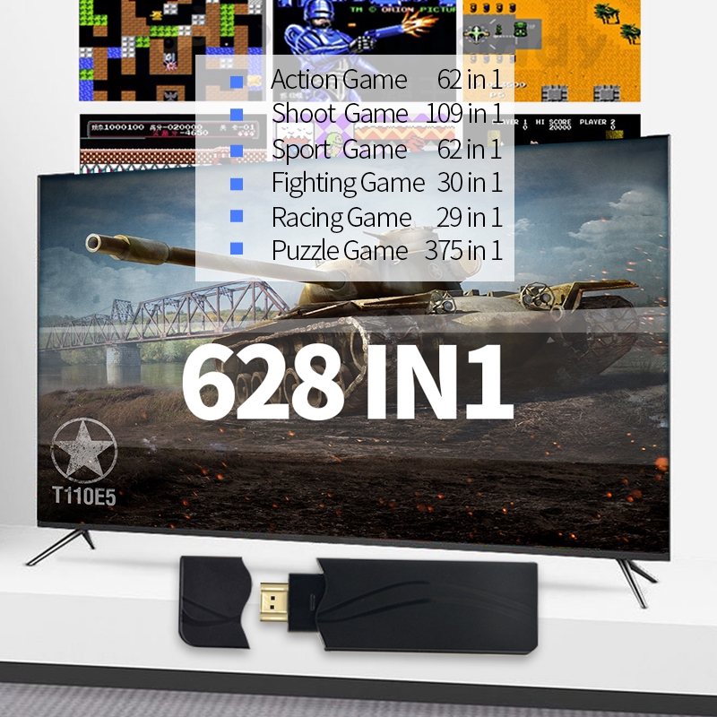 Máy chơi game 4 nút RS65 HDMI tay cầm không dây tích hợp 628 game