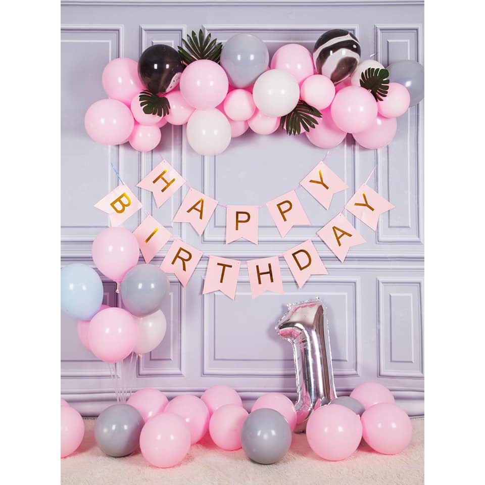 SET TRANG TRÍ SINH NHẬT HỒNG·SP-058 (Tặng kèm băng dính + bơm tay) + (BÓNG BAY SINH NHẬT) + (TRANG TRÍ SINH NHẬT ỒNG