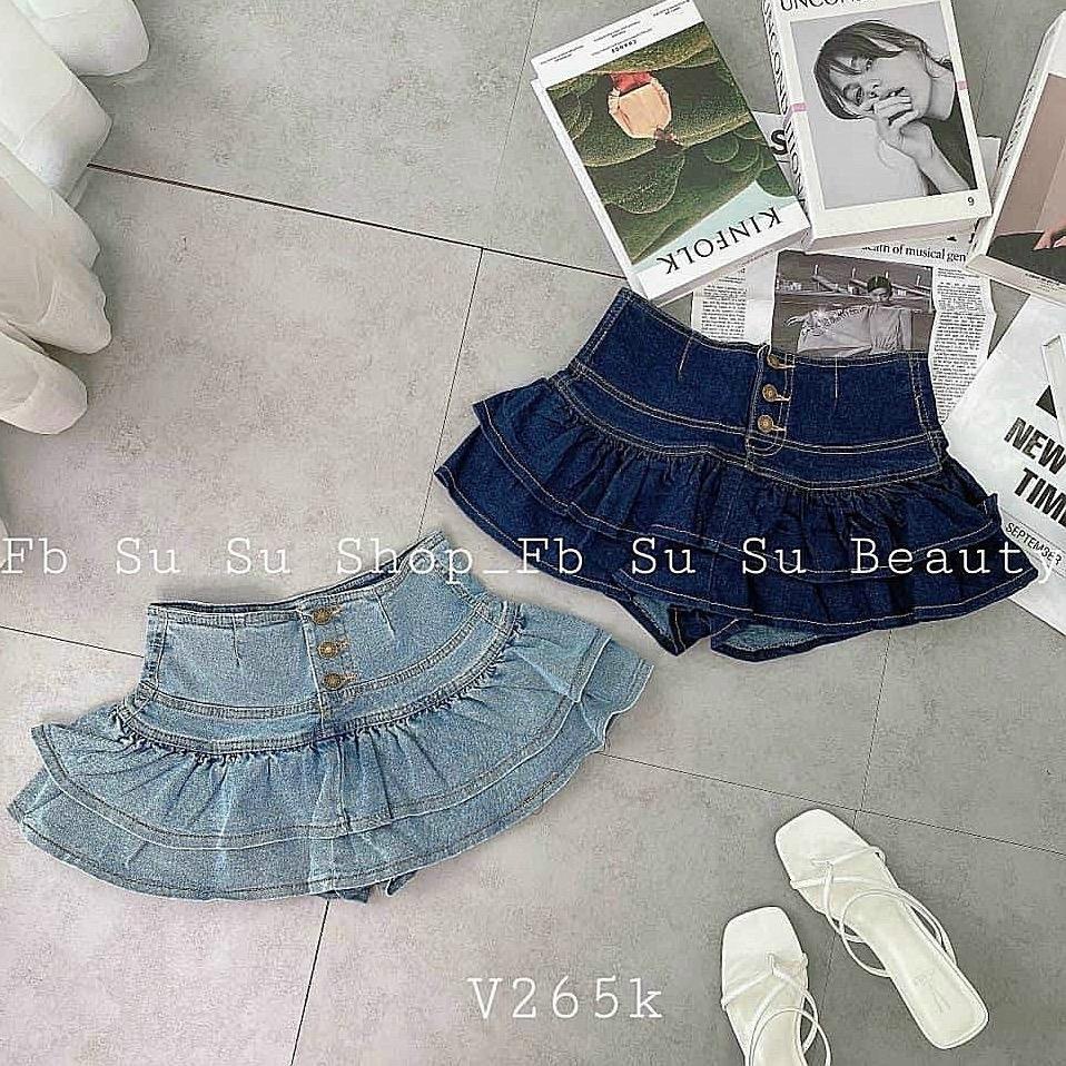 [Cao Cấp] Chân Váy Jean AIORI Dáng Xoè V007