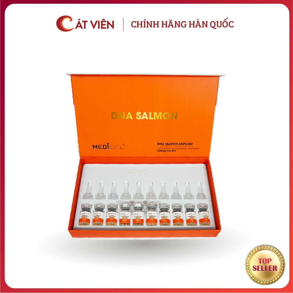 Tế bào gốc cá hồi, DNA Medicell dưỡng trắng, căng bóng da, tái tạo da mụn, da sẹo, se khít lỗ chân lông Hộp 10 lọ