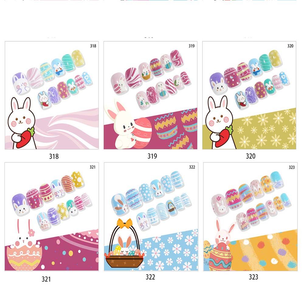 [Hàng mới về] Bộ 24 móng tay giả họa tiết hoạt hình dễ thương cho bé diy