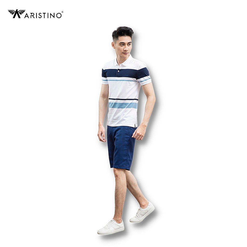 Áo Thun Polo Nam ARISTINO Cổ Bẻ Cao Cấp Màu Trắng Kẻ Ngang Ôm Nhẹ APS068S1