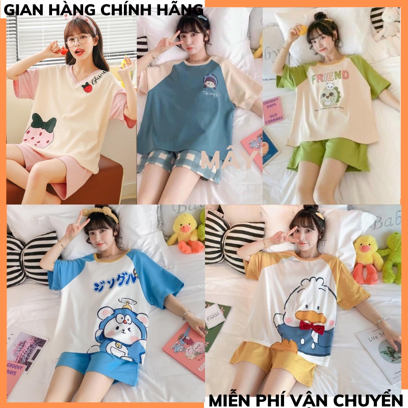 Bộ đùi thể thao in hình ngộ nghĩnh- sét bộ mặc nhà áo cộc tay quần short chất cotton mát mịn phong cách ulzzang hàn quốc