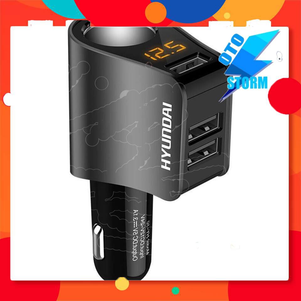 Tẩu Sạc Hyundai HY10 1 Tẩu Tròn (3 USB Nhỏ) - Có đèn led báo điện áp ac quy