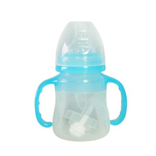 (Tặng núm ty cùng loại) Bình sữa (Bình thìa) silicon 2 in 1 Baby Love 150ml cổ rộng