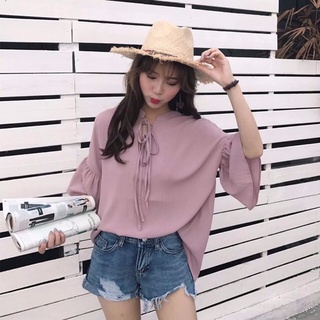 Áo kiểu tay bèo thắt nơ