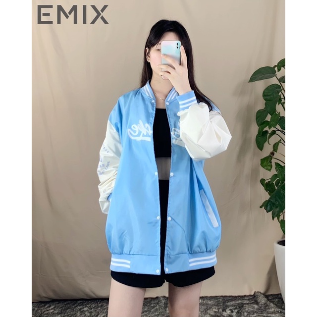 Áo khoác nữ bomber EMIX (2 màu), unisex, dáng dài, form rộng, vải gió 2 lớp chống nước, không bai màu