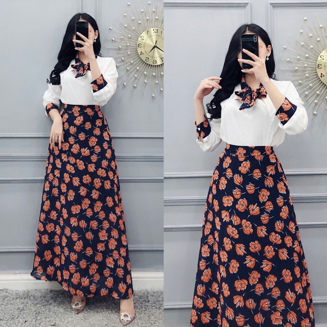 SET ÁO NƠ+ CHÂN VÁY HOA