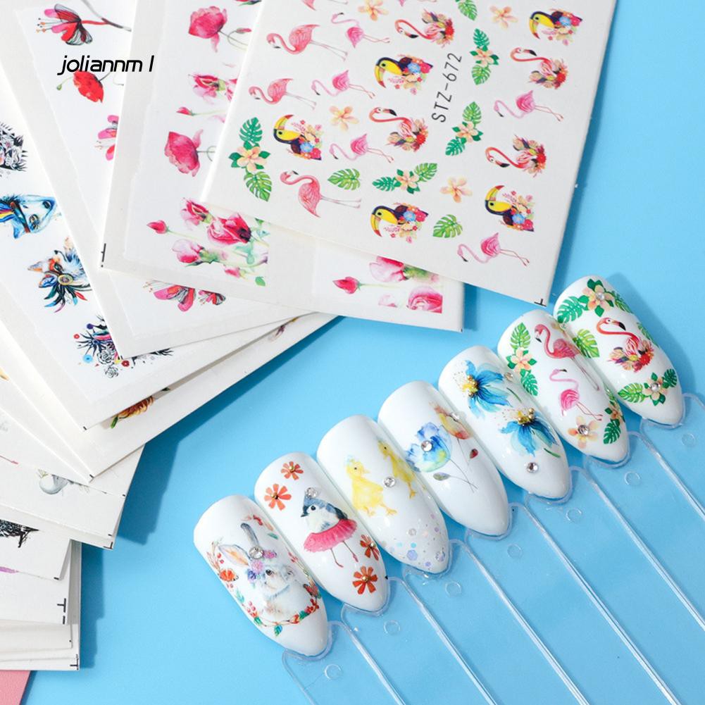 [Hàng mới về] Set 15 sticker dán móng trang trí nghệ thuật thời trang hình hồng hạc/hoa lá thủ công