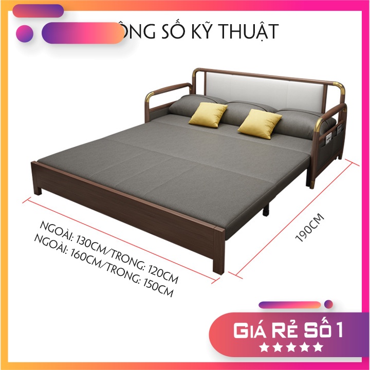 Sofa Giường Thông Minh tay gỗ tư nhiên - Ngăn Lưu Trữ Rộng Rãi - Gấp Gọn Tuỳ Ý - Khung Thép Dày Chịu Tải Trọng Lớn.