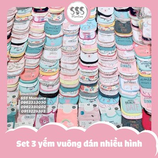 Set 3 yếm vuông dán nhiều hình- Set 3 yếm cho bé trai và bé gái