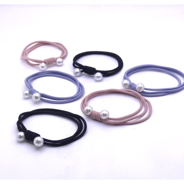 Dây buộc tóc trơn nhiều màu đính hạt trai giả thời trang cho nữ