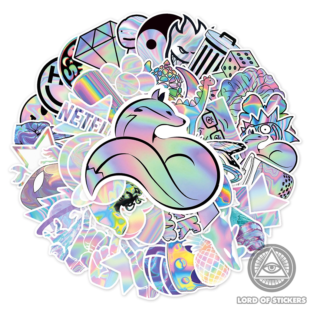 Set 50 Nhãn Dán Holographic Graffiti Sticker Phong Cách Hoạt Hình Cute Chống Thấm Nước Dán Mũ Bảo Hiểm, Laptop, Vali, Sổ