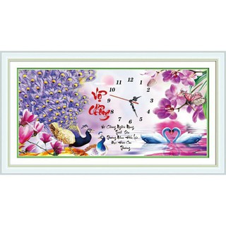 tranh thêu đồng hồ vợ chồng LV3162 (65×38cm)