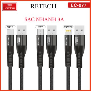 Cáp sạc nhanh earldom powerline dây bọc dù dài 1m - lightning - micro - type-c - ec077