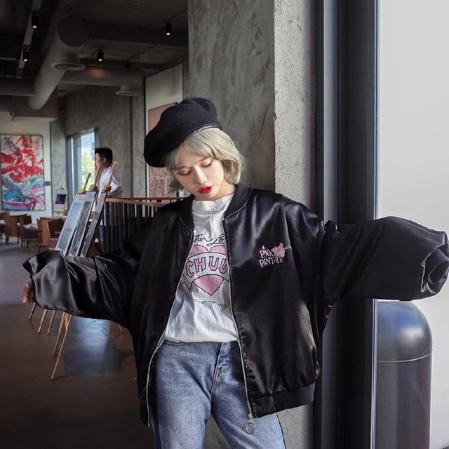 ÁO KHOÁC BOMBER NỮ ULZZANG HOẠ TIẾT PINK PANTHER | BigBuy360 - bigbuy360.vn