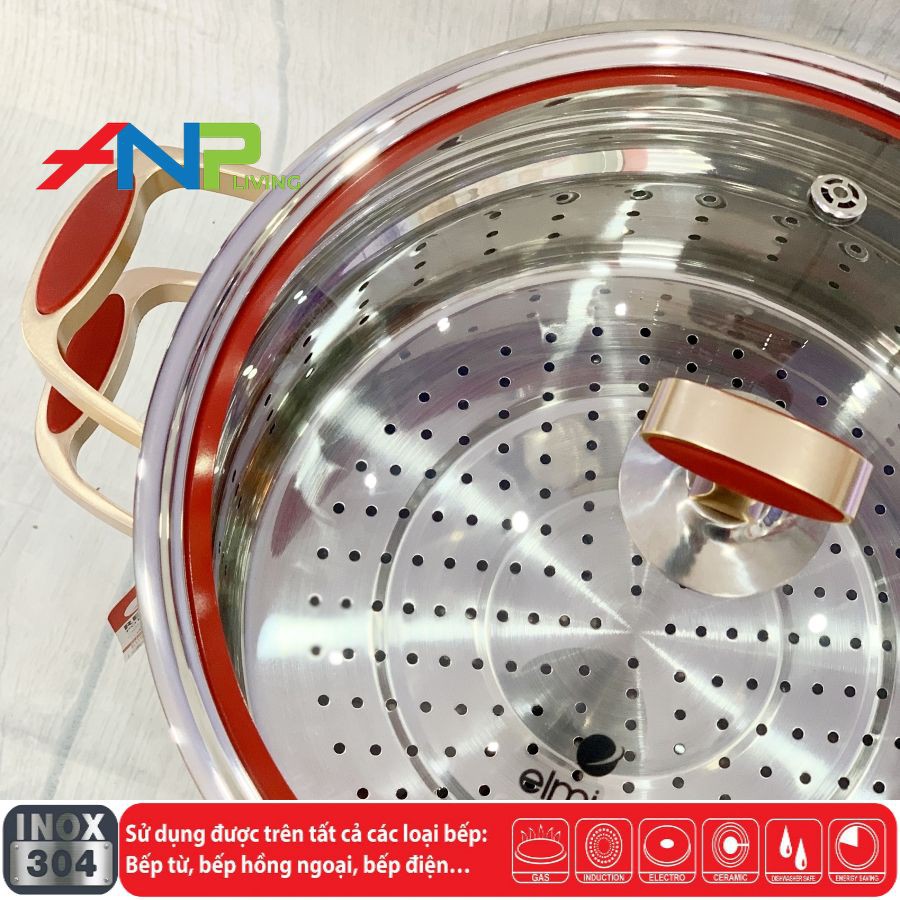 (Xoong) Nồi Inox cao cấp 5 lớp đáy Elmich Red Velvet - Hàng Nhập Khẩu Chính Hãng