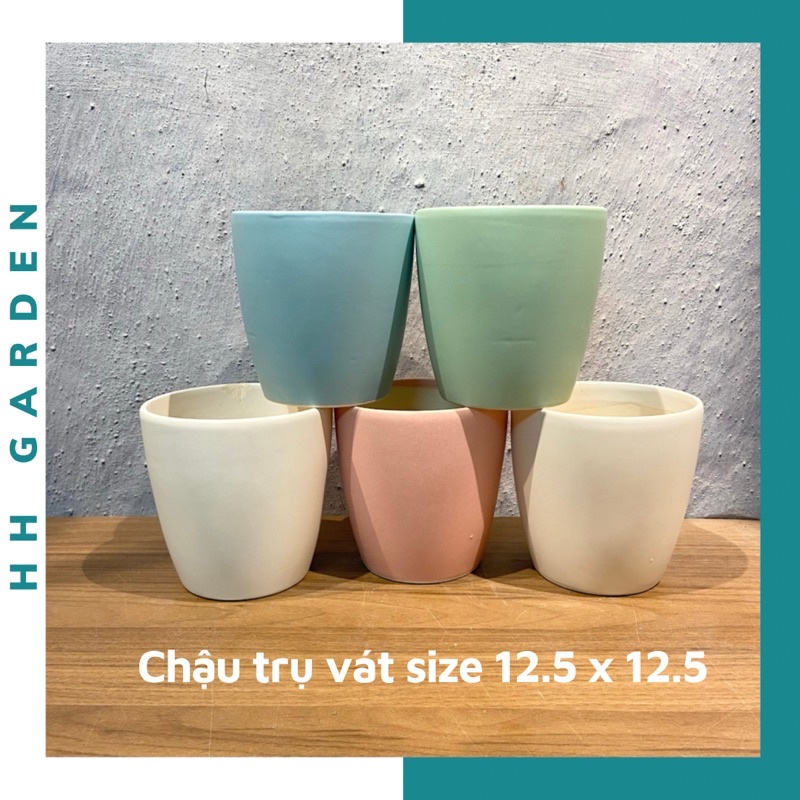 Chậu trụ vát, 12.5*12.5cm, chậu trồng cây để bàn gốm sứ Bát Tràng