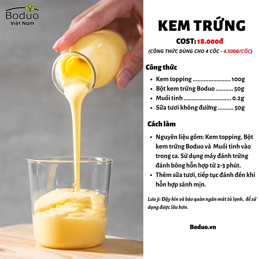 Bột kem trứng Boduo làm kem trứng dừa nướng
