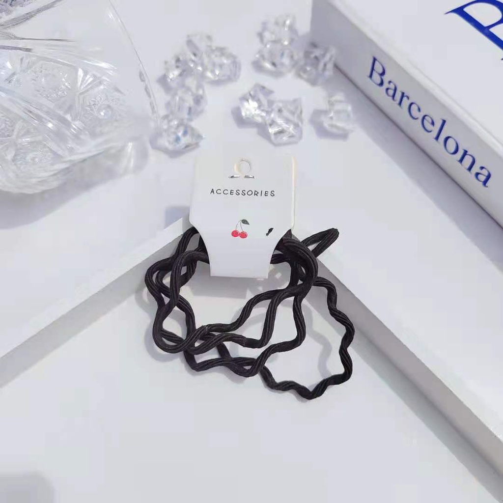 DÂY BUỘC TÓC (SET 4 SỢI) PHONG CÁCH HÀN QUỐC HỌA TIẾT LƯỢN SÓNG ĐỘC ĐÁO