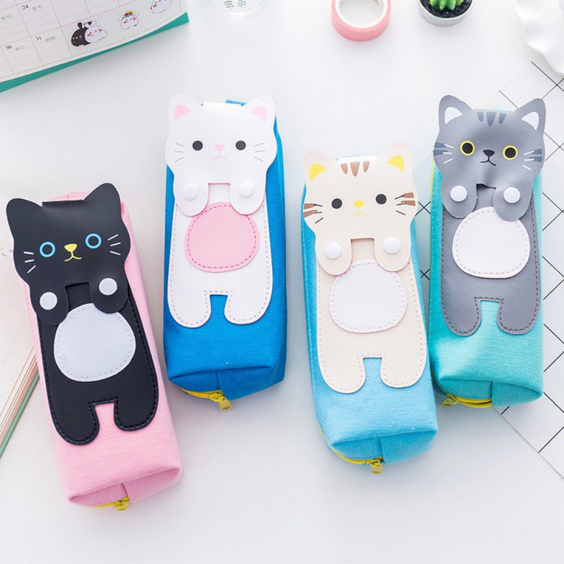 Hộp Bút Canvas Họa Tiết Mèo Hoạt Hình