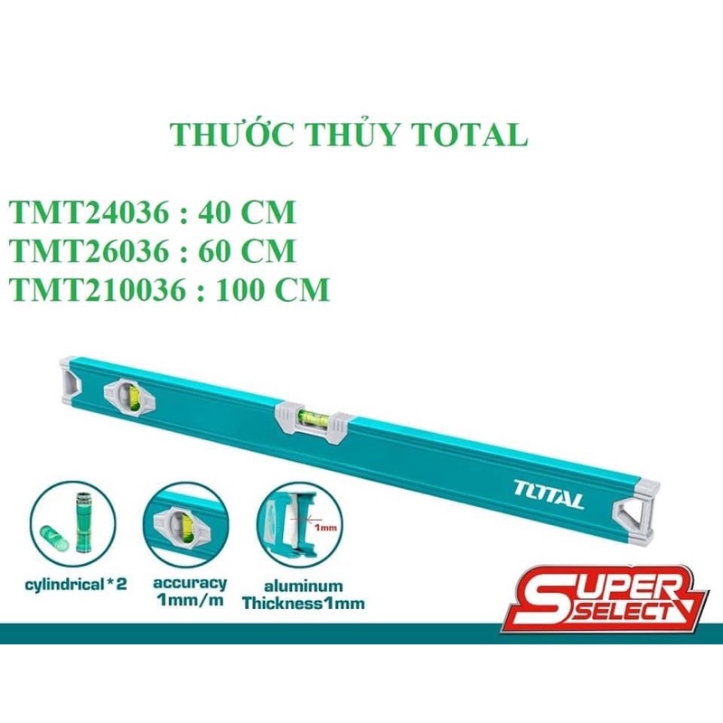 Thước thủy 60cm nhôm dày 1mm TOTAL TMT26036