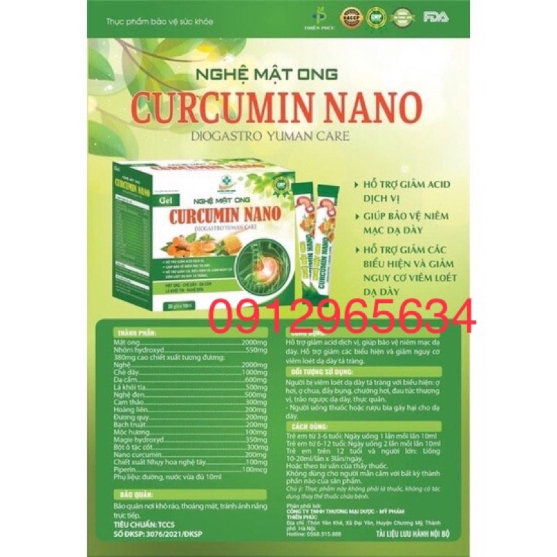 Gel NGHỆ MẬT ONG CURCUMIN NANO hỗ trợ dạ dày, tá tràng, đẹp da hiệu quả 20 gói