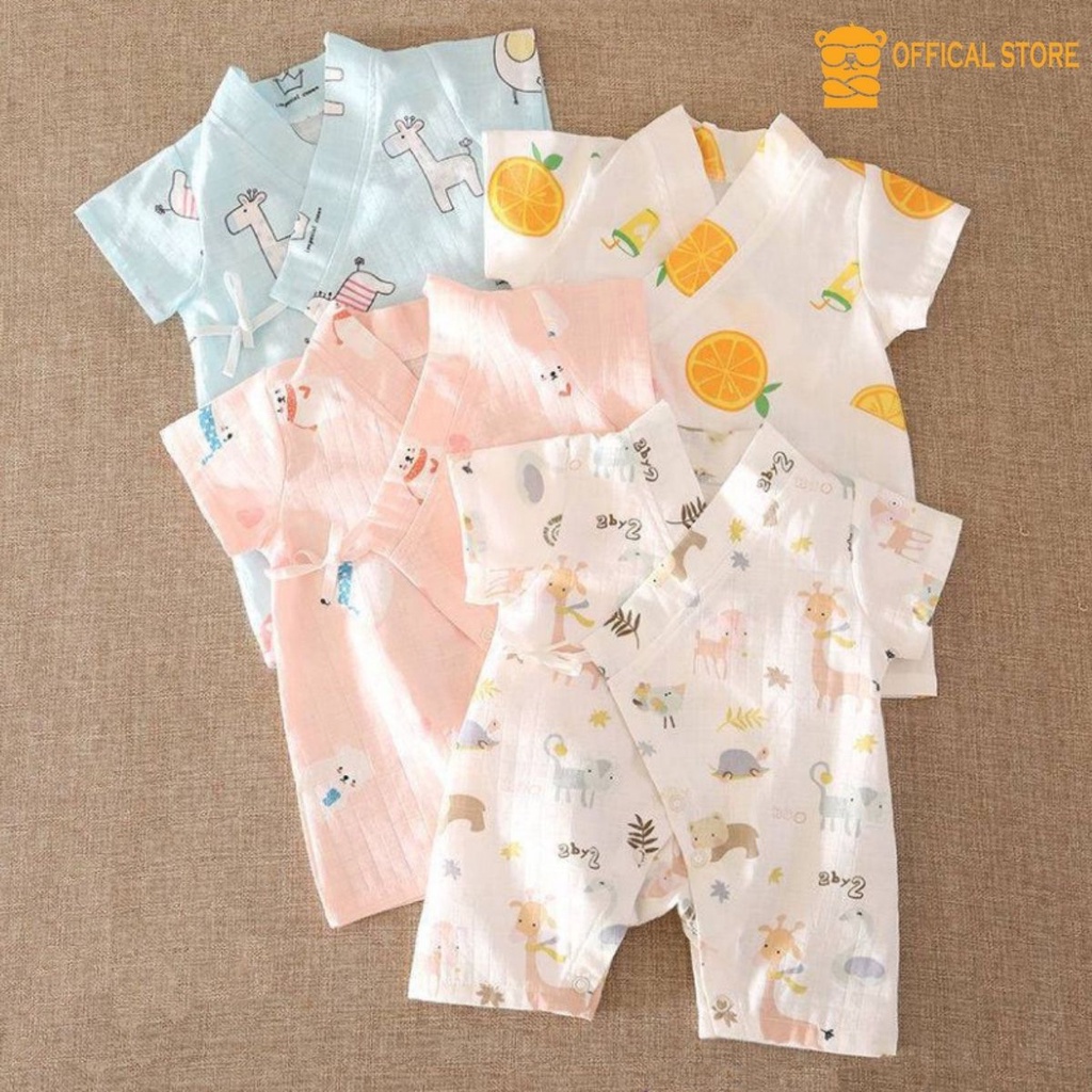 Body Yukata Buộc Dây Cho Bé Vải Cotton Thông Thoáng Mềm Mịn Co Giãn 4 Chiều size 3-12kg
