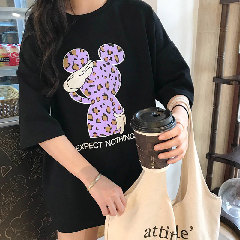 Áo Thun Nữ Tay Ngắn Dáng Rộng In Họa Tiết Hoạt Hình Phong Cách Hàn Quốc