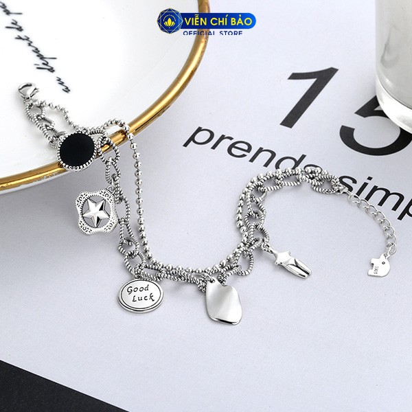 Lắc tay bạc nữ 2 dây mix đá đen chất liệu bạc Thái 925 thời trang phụ kiện trang sức nữ VIễn Chí Bảo L000243x
