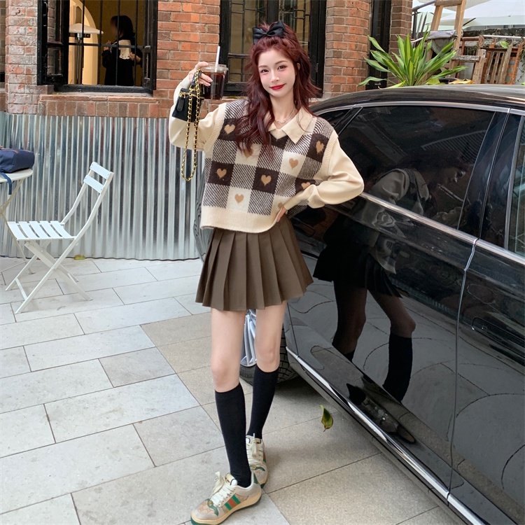 Áo Sweater Dệt Kim Sát Nách Dáng Rộng Cổ Chữ V Kẻ Sọc Thời Trang Mùa Thu