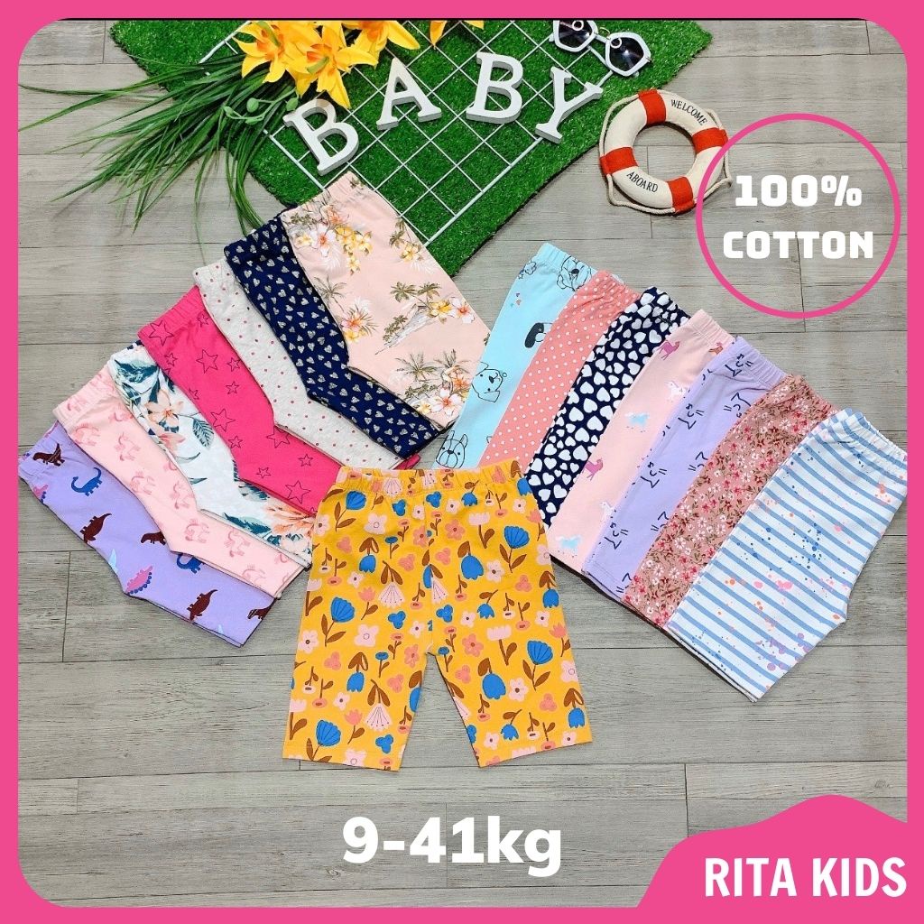 Set 5 quần legging lửng bé gái siêu mềm co giãn 4 chiều họa tiết xinh xắn 9-40kg