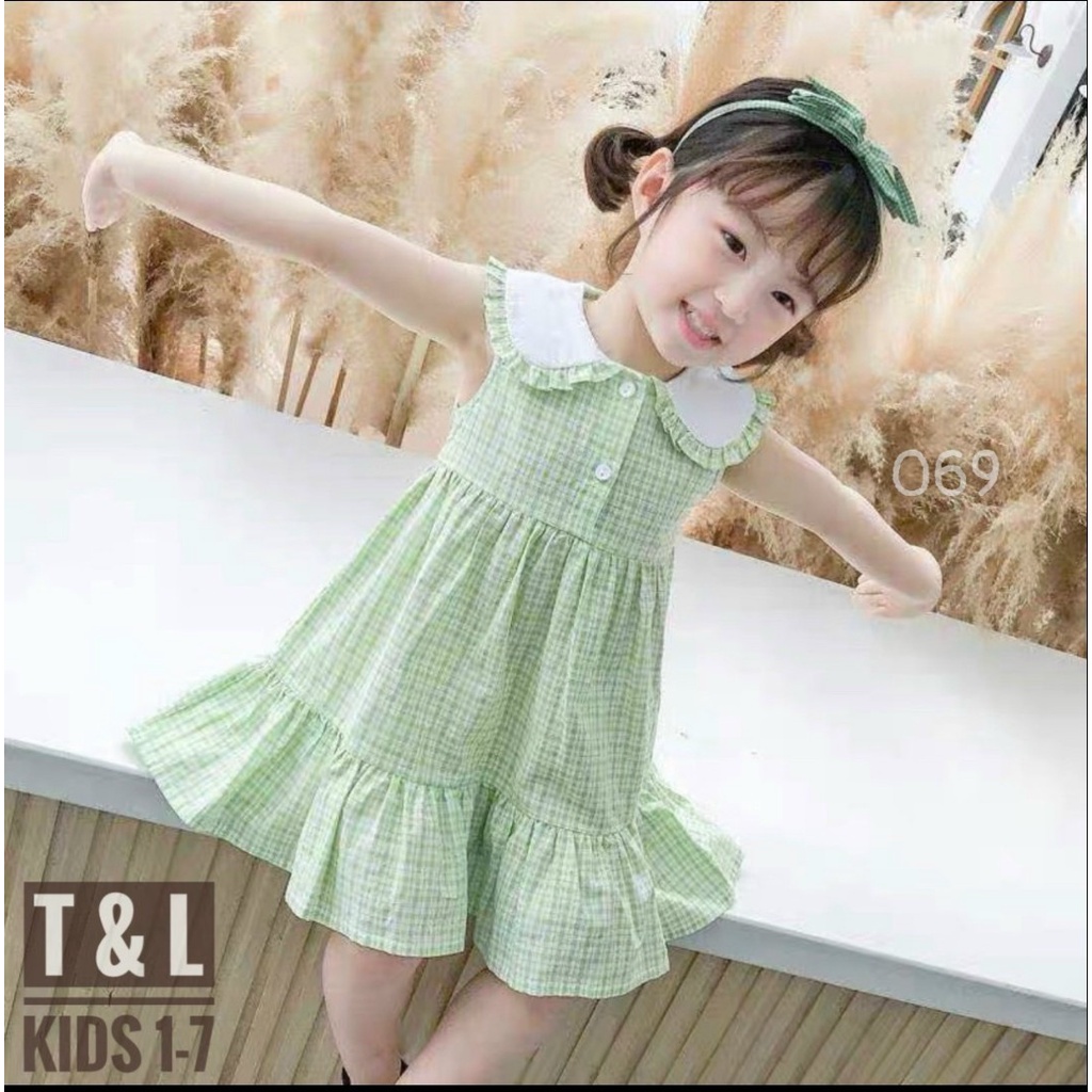 Váy bé gái đầm bé gái kẽ hồng kèm nơ 069