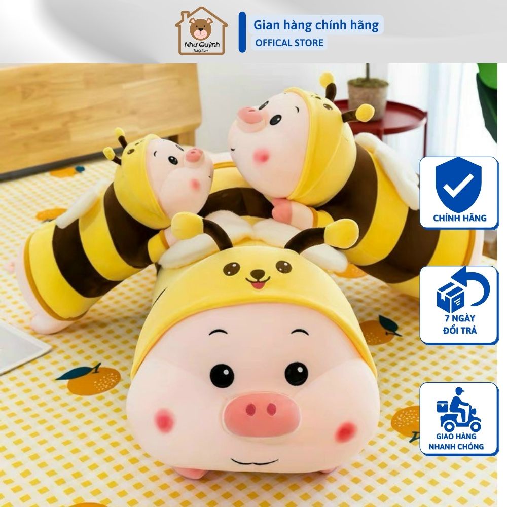 Con Heo Béo Cosplay Ong Vàng, Gấu Bông - Gối Ôm Con Heo Nằm Size 90cm - 1M1 Chất Nhung Co Dãn Đa Chiều