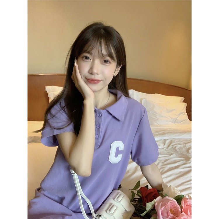 Jiashucheng Đầm Ngắn Tay Cổ polo Dáng Chữ A Phong Cách Preppy Thời Trang Mùa Hè Giản Dị Dành Cho Nữ